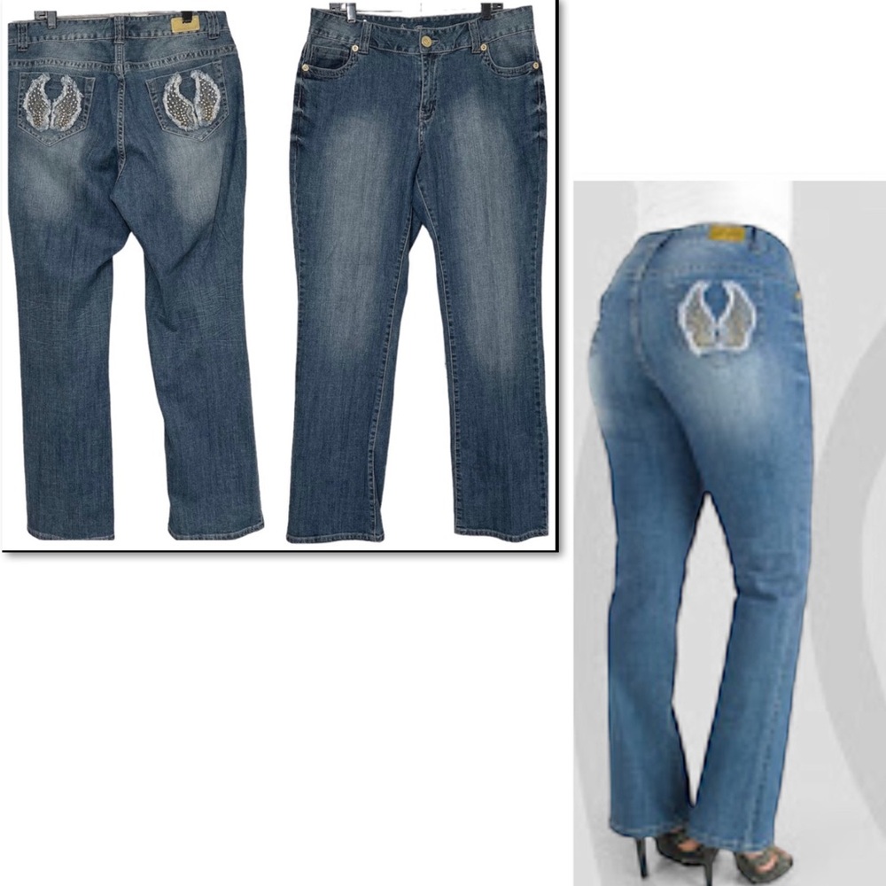 Ashley Steward Premium Denim Jean wash light Blue Straight Boots leg Size 16W